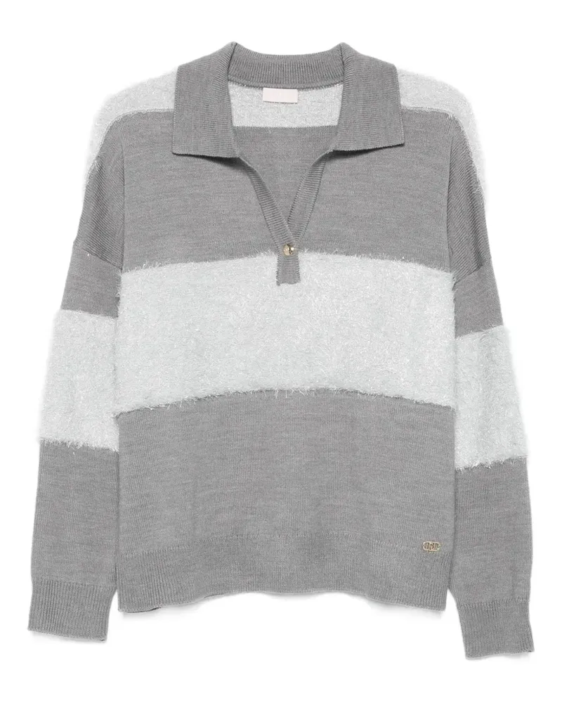 Liu Jo Gestreifter Pullover mit Polokragen - Grau Grau