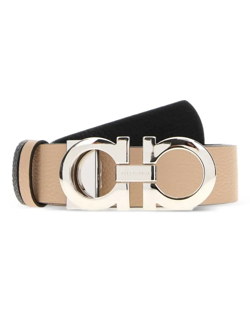 Ferragamo Gancini grained-leather belt - Nude Nude