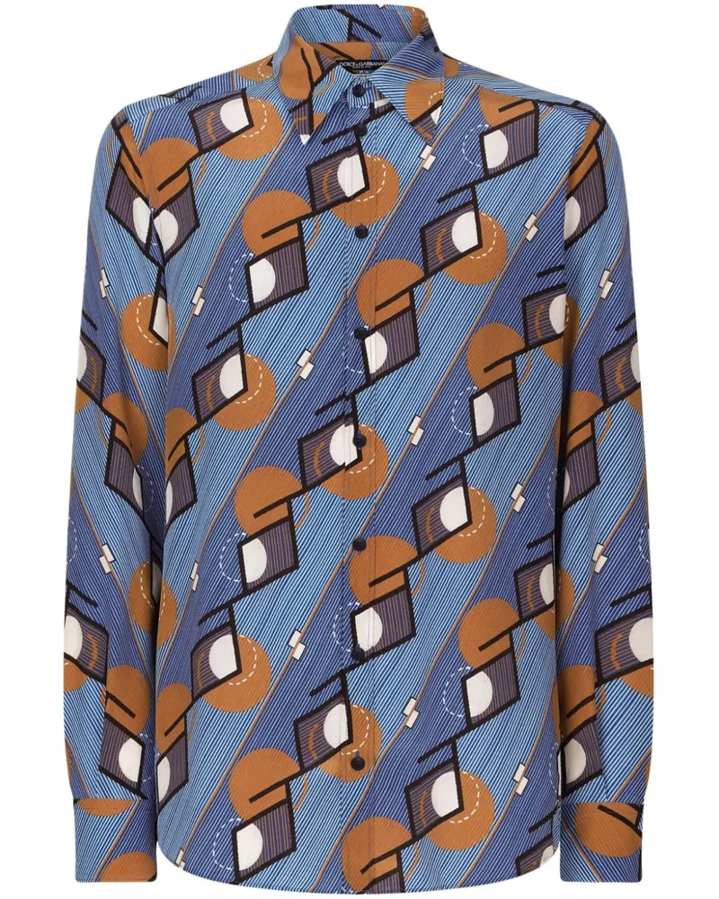 Dolce & Gabbana Seidenhemd mit geometrischem Print - Blau Blau
