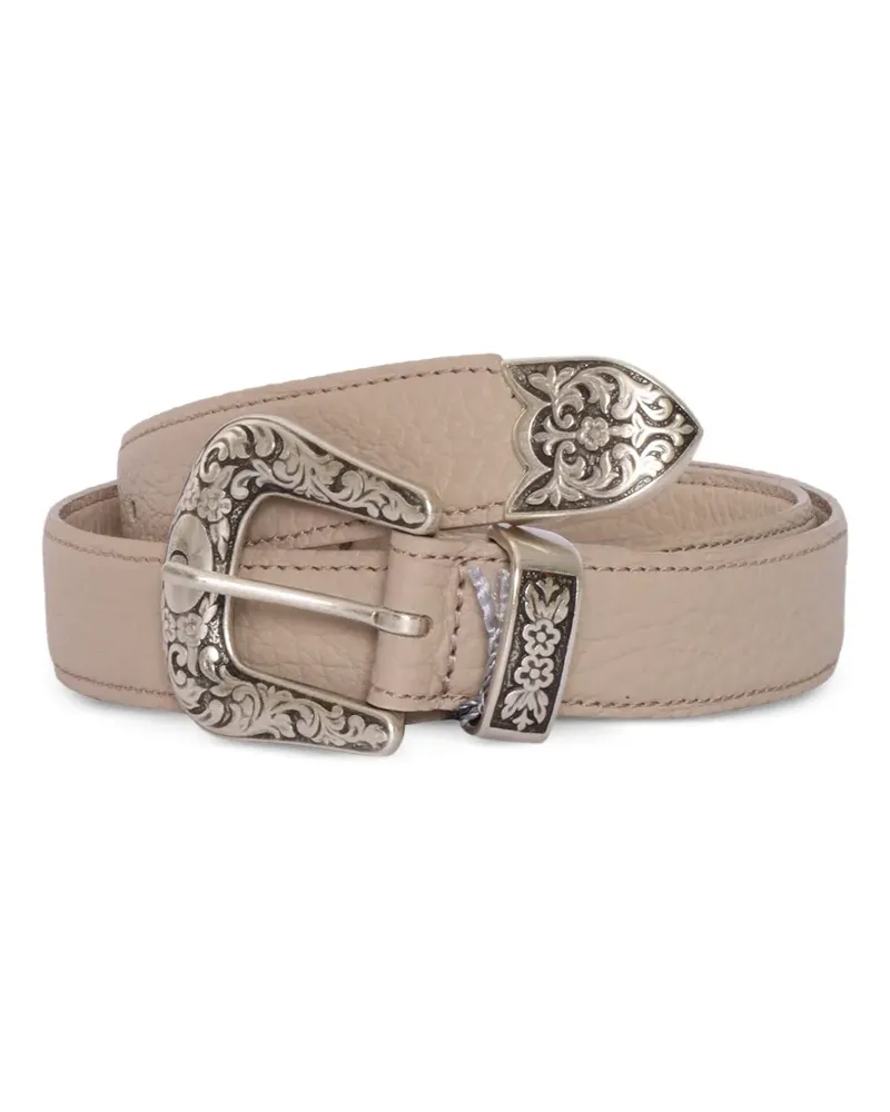 Orciani engraved buckle leather belt - Nude Nude