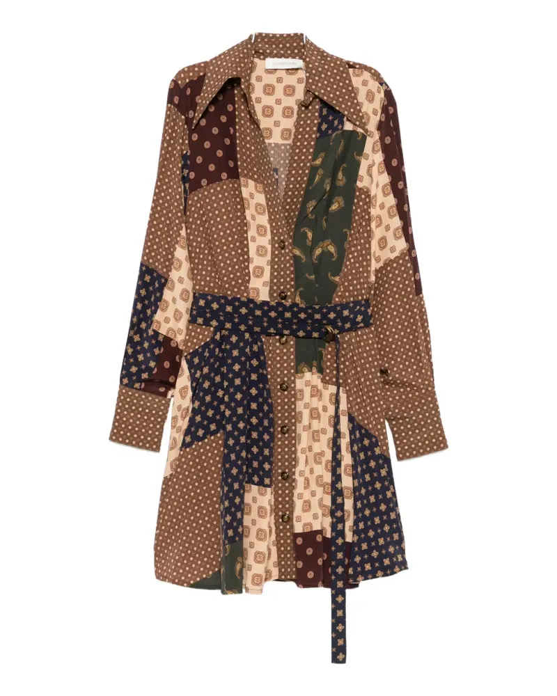 Zimmermann Tuck Minikleid mit Patchwork-Print - Braun Braun