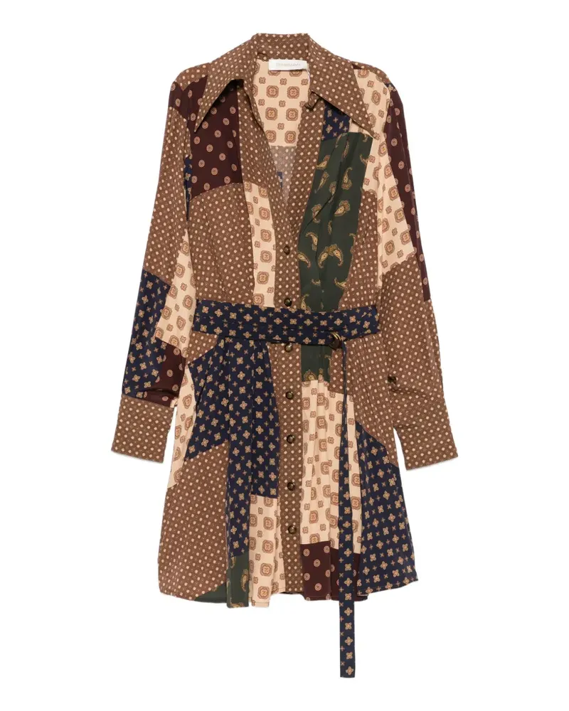 Zimmermann Tuck Minikleid mit Patchwork-Print - Braun Braun