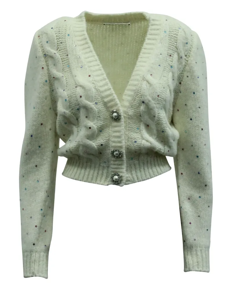 Alessandra Rich crystal-embellished cable-knit cardigan - Weiß Weiß