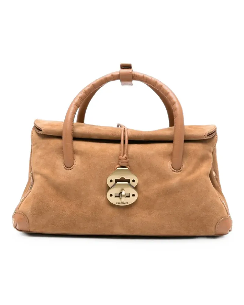 Zanellato Kleine Dotta Tote Bag aus Leder mit Straußeneffekt - Braun Braun