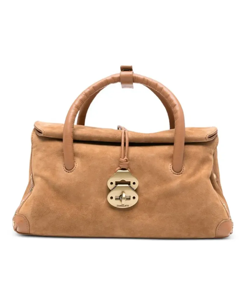Zanellato Kleine Dotta Tote Bag aus Leder mit Straußeneffekt - Braun Braun
