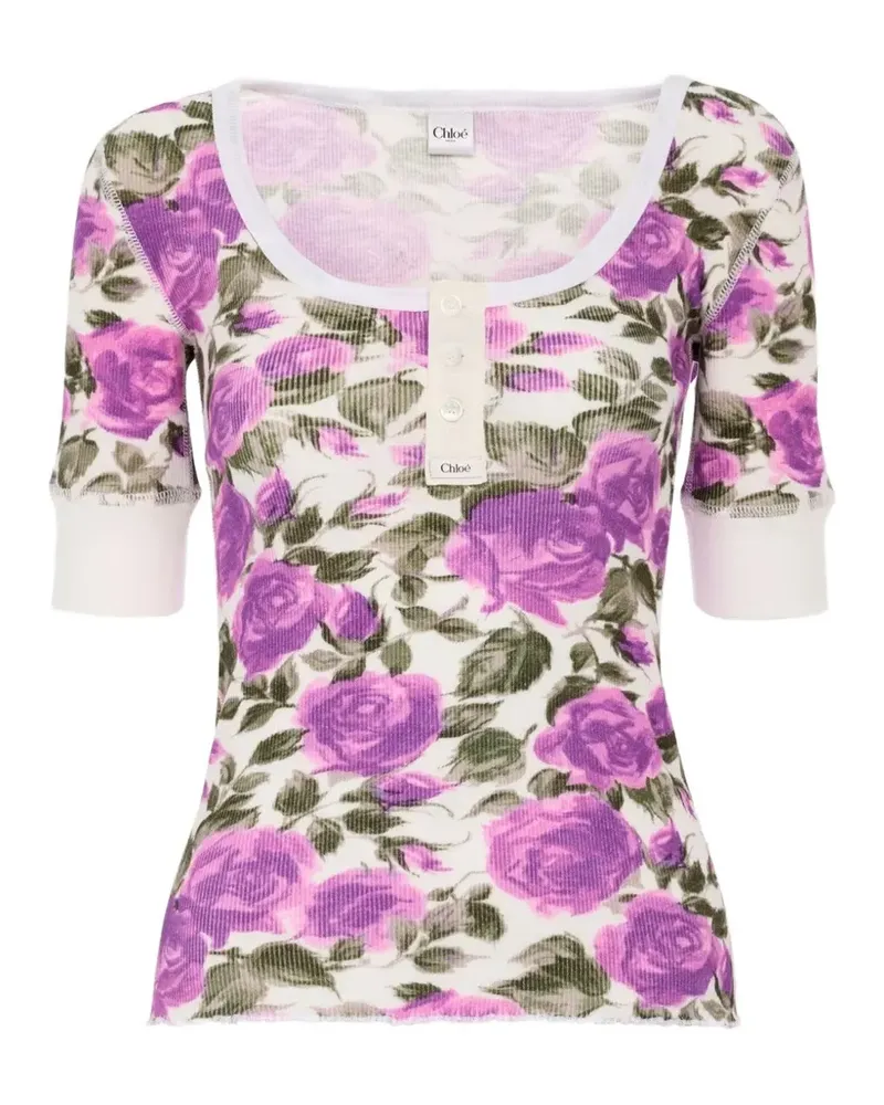 Chloé floral-print scoop-neck T-shirt - Weiß Weiß