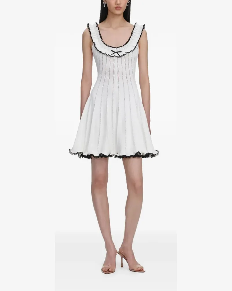 Self-Portrait Gerafftes Minikleid mit Schleife - Weiß Weiß