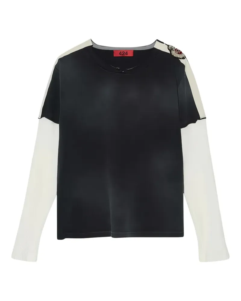 FourTwoFour on Fairfax Poloshirt im Layering-Look mit Wappen-Patch - Schwarz Schwarz