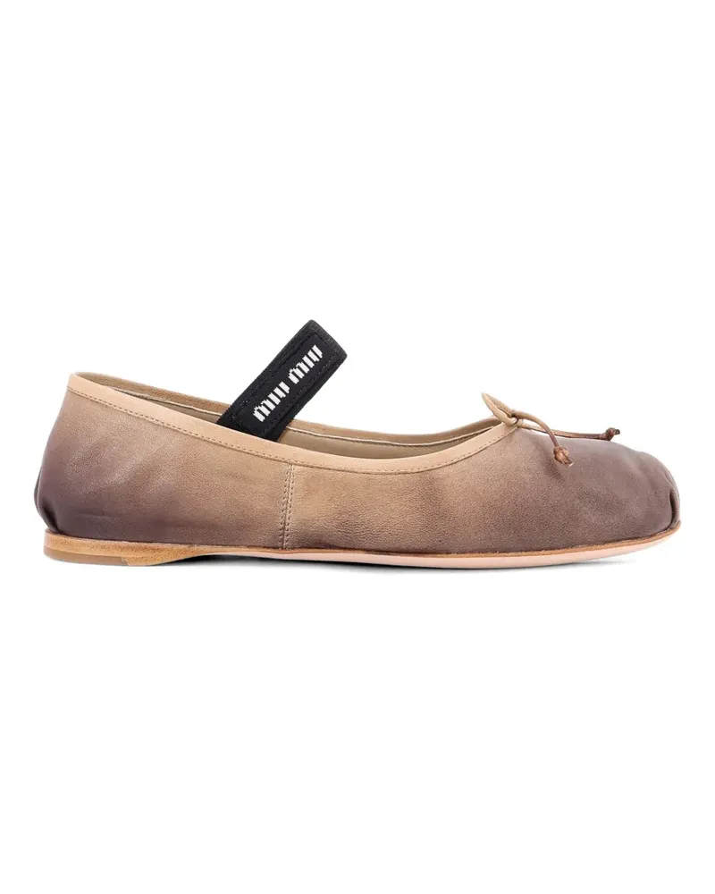 Miu Miu logo-strap bow-detail ballet flats - Nude Nude