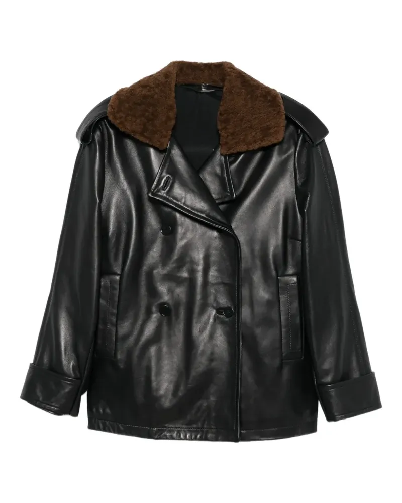 Salvatore Santoro Doppelreihiger Mantel mit Shearling-Kragen - Schwarz Schwarz