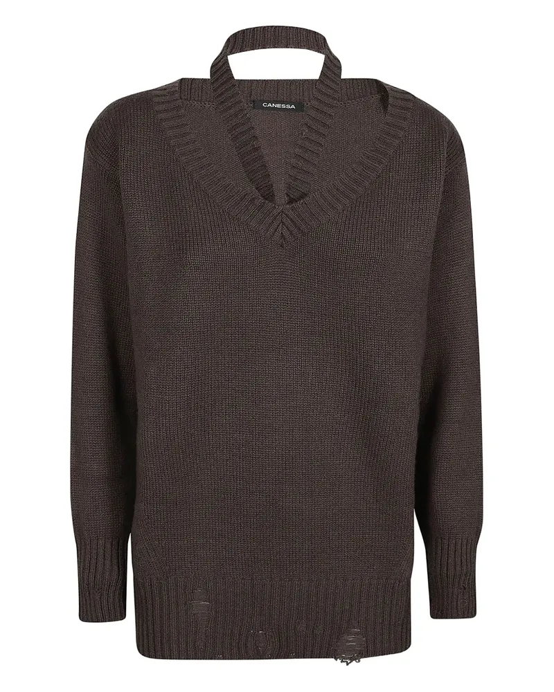 Canessa Kaschmirpullover mit V-Ausschnitt - Braun Braun