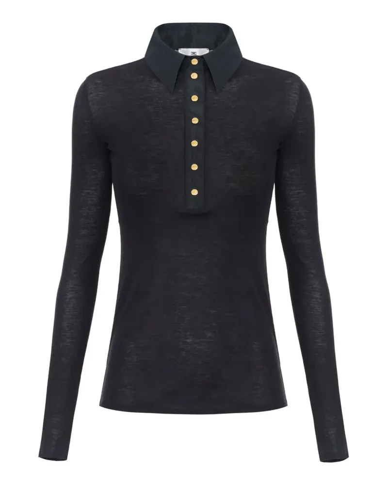 Elisabetta Franchi Poloshirt aus Strick und Taft - Schwarz Schwarz