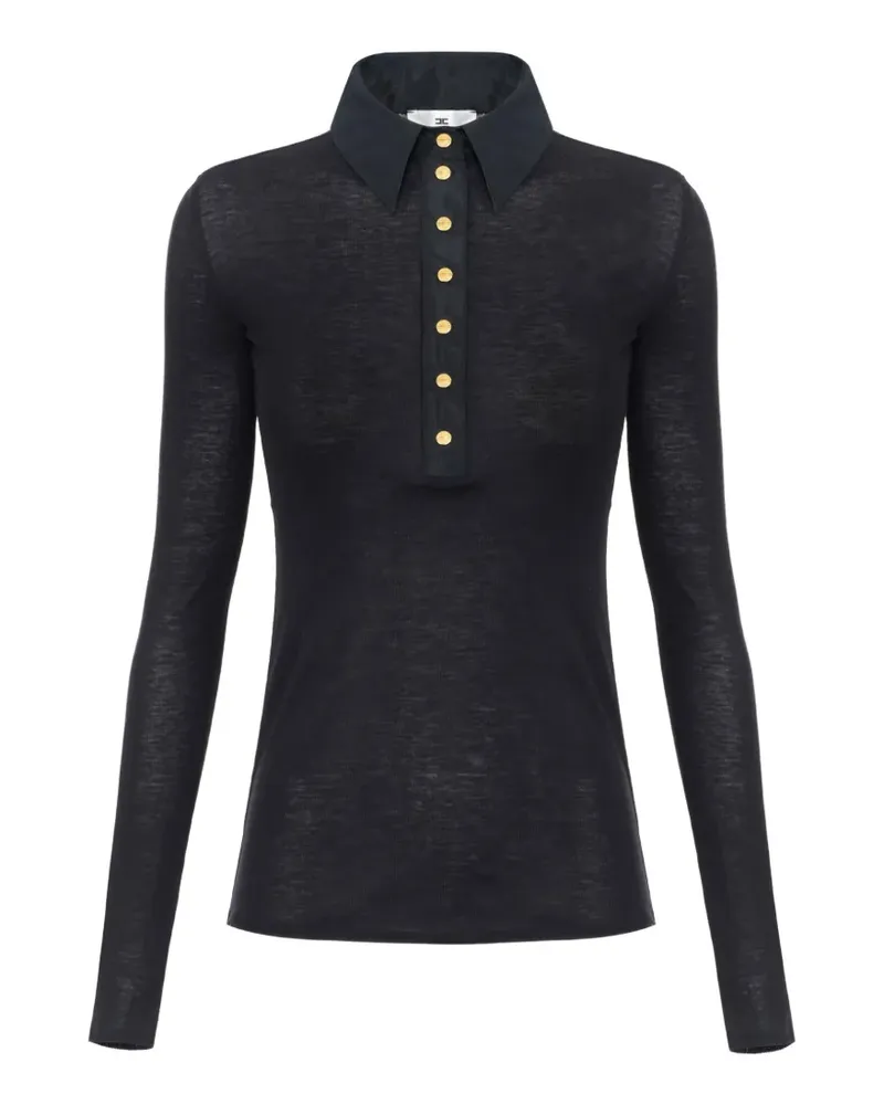 Elisabetta Franchi Poloshirt aus Strick und Taft - Schwarz Schwarz