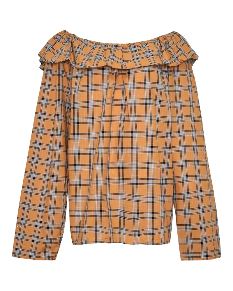 MSGM check ruffled-detail blouse - Orange Orange