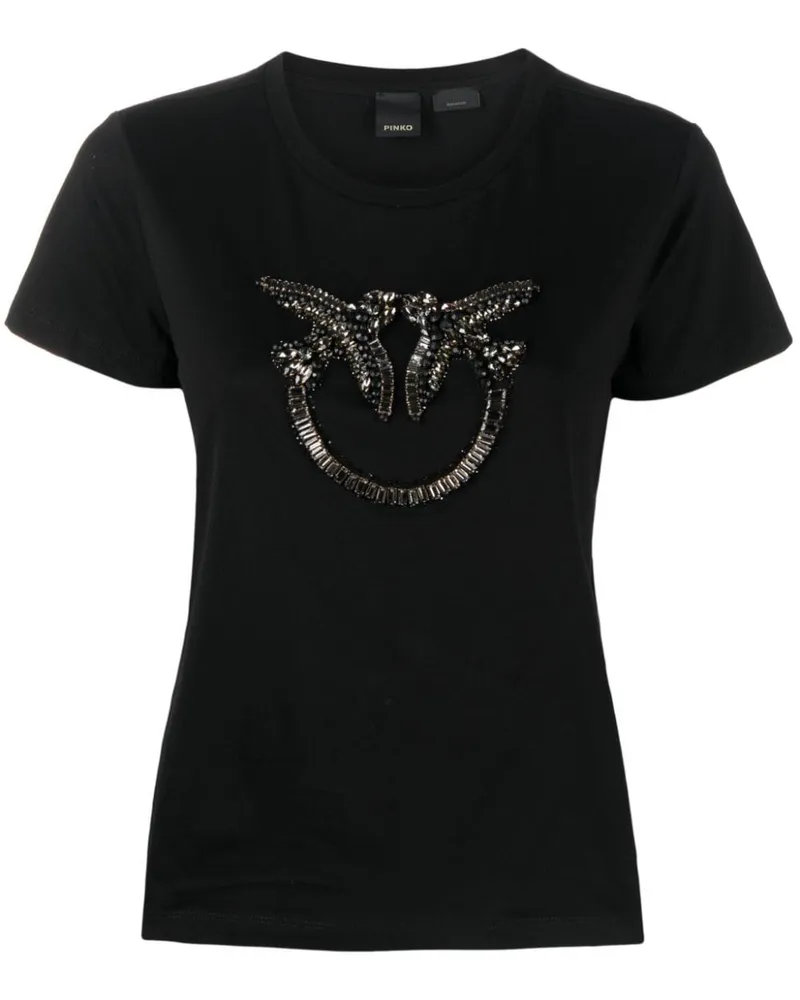 Pinko Verziertes Love T-Shirt Schwarz