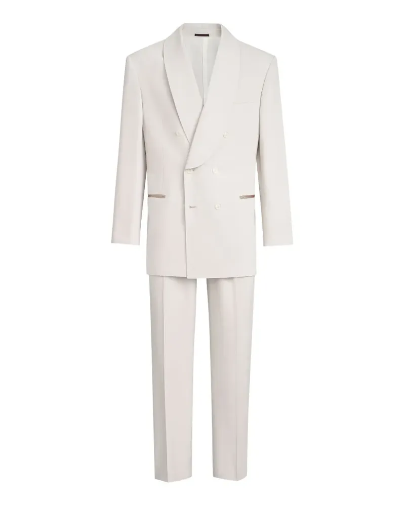 Brunello Cucinelli Délavé silk twill tuxedo with one-and-a-half breasted blazer with shawl lapel and trousers with double pleats - Nude Nude