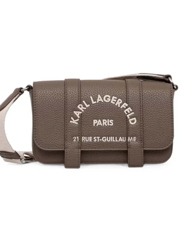 Karl Lagerfeld logo-embroidered grained shoulder bag - Braun Braun