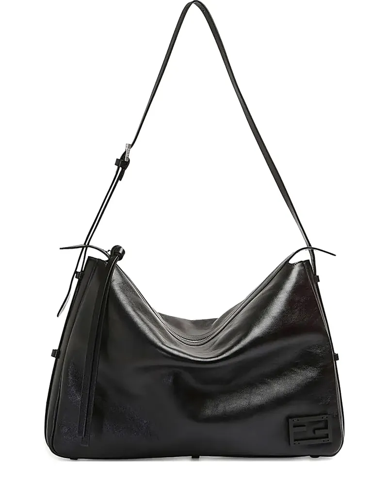 Fendi Mittelgroße Simply F Schultertasche aus Leder - Schwarz Schwarz