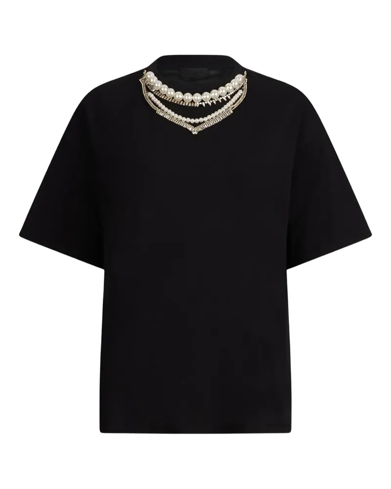 Liu Jo T-Shirt mit Perlenkragen - Schwarz Schwarz