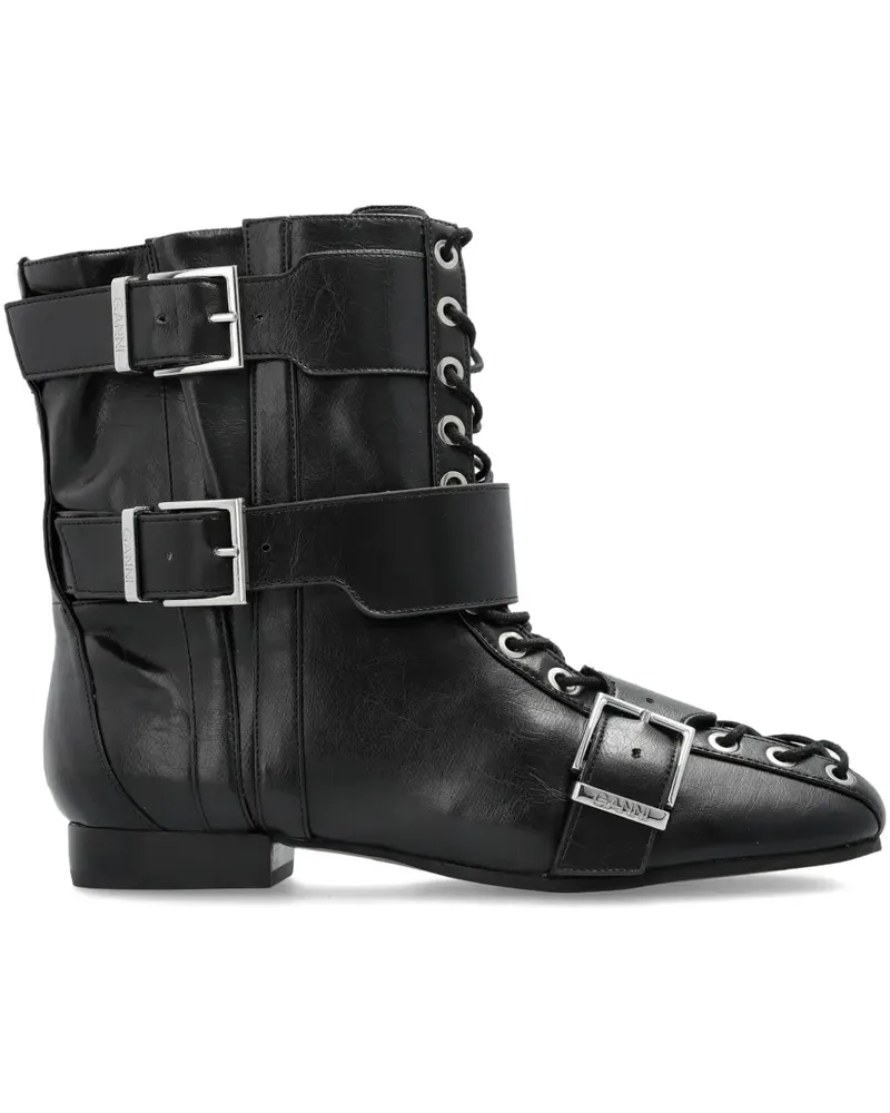 Ganni Bikerstiefel mit Schnallen - Schwarz Schwarz