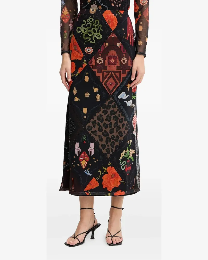 Never Fully Dressed patchwork midi skirt - Schwarz Schwarz