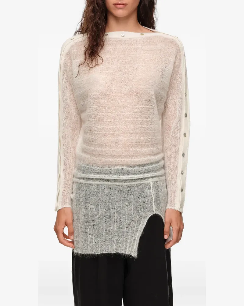 BIMBA Y LOLA Gerippter Pullover mit Fledermausärmeln und Knöpfen - Weiß Weiß