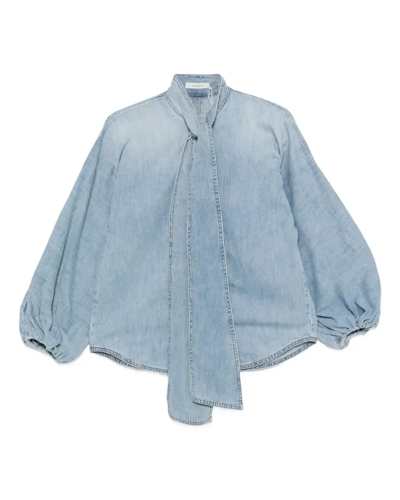 Zimmermann ZIM INDRA DENIM TIE NECK BLOUSE SKYLARK - Blau Blau