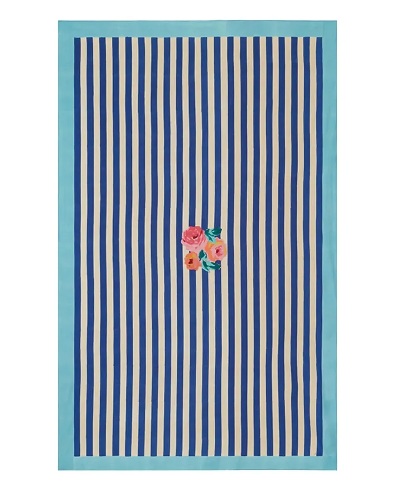 Lisa Corti Gestreifte Tischdecke mit Blumen - Blau Blau