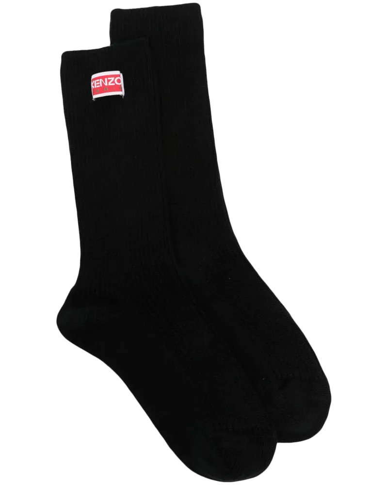 Kenzo Gerippte Socken mit Logo-Patch - Schwarz Schwarz