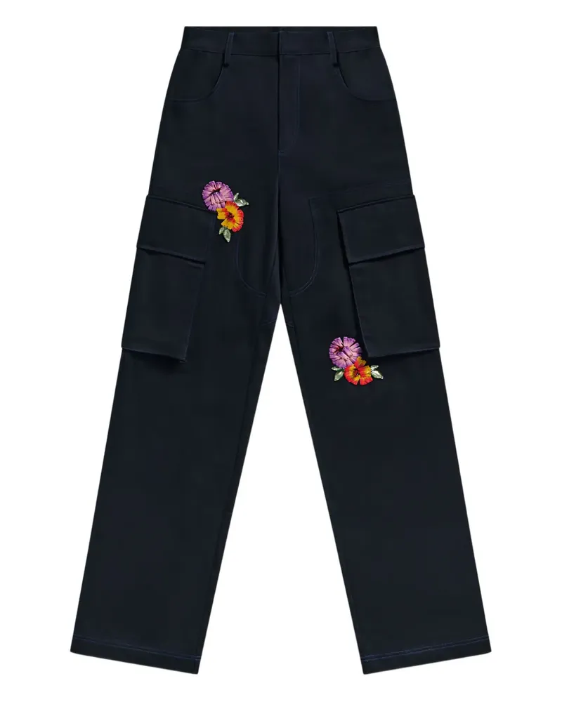 Area Weite Hose mit Blumenstickerei - Blau Blau