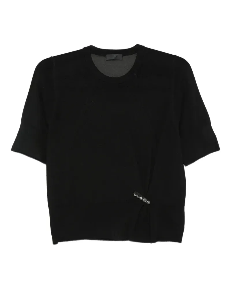 Liu Jo short-sleeve crystal-embellished gathered-detail sweater - Schwarz Schwarz