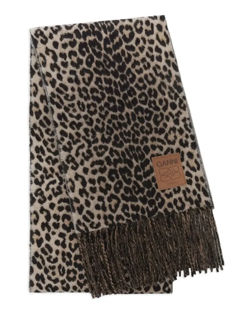 Ganni leopard fringed scarf - Nude Nude