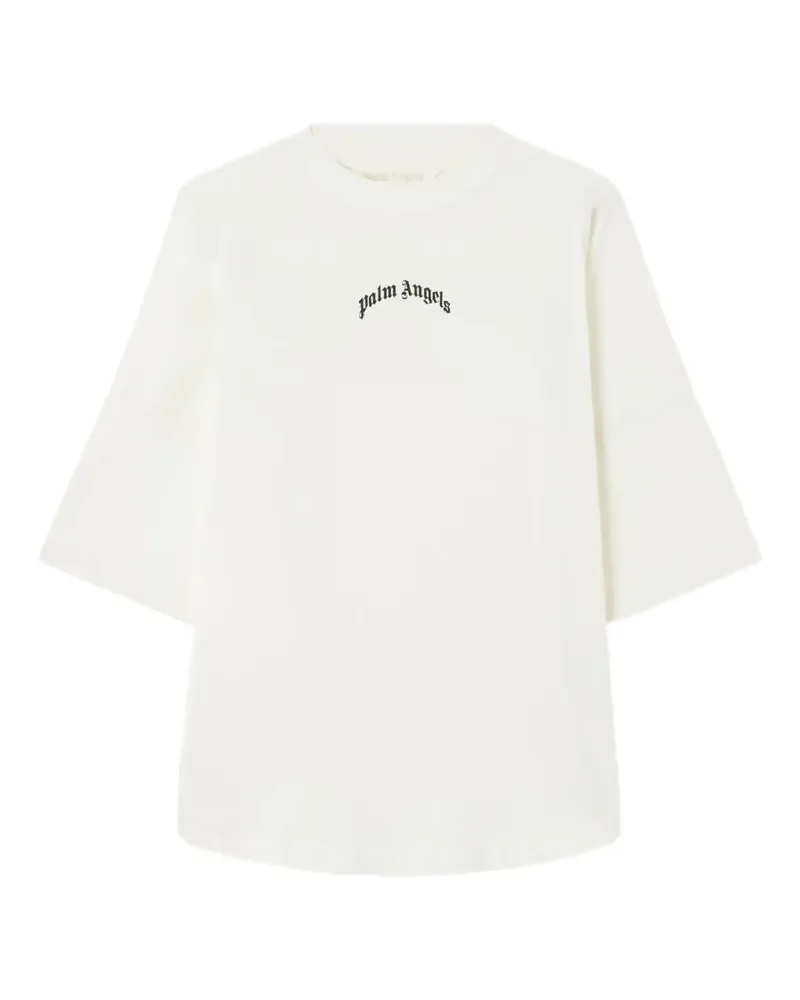Palm Angels T-Shirt mit gebogenem Logo-Print - Weiß Weiß