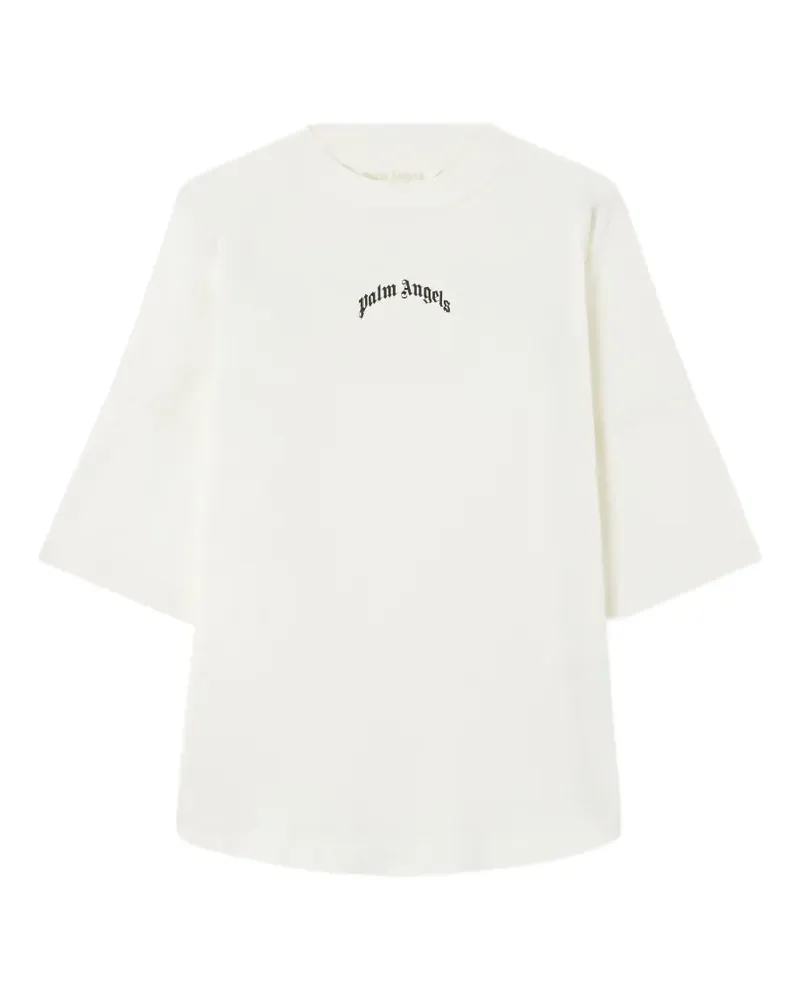 Palm Angels T-Shirt mit gebogenem Logo-Print - Weiß Weiß