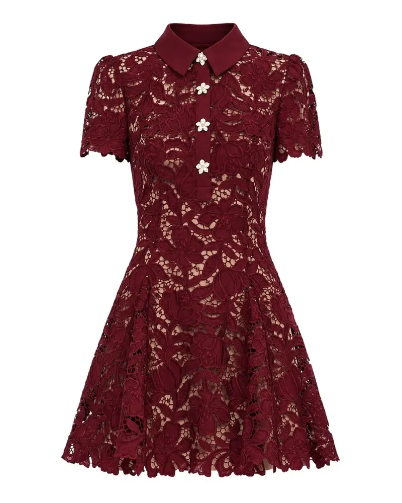 Self-Portrait guipure-lace floral-embellished mini dress - Rot Rot