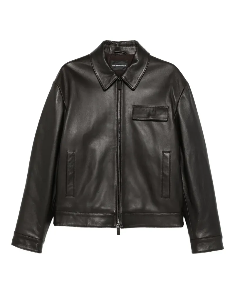 Emporio Armani Lederjacke mit Reißverschluss - Braun Braun