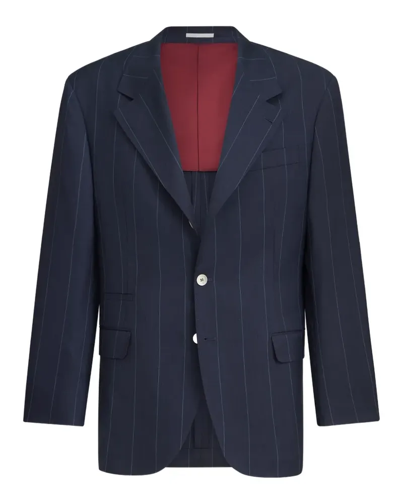 Brunello Cucinelli virgin wool chalk stripe tailor blazer - Blau Blau
