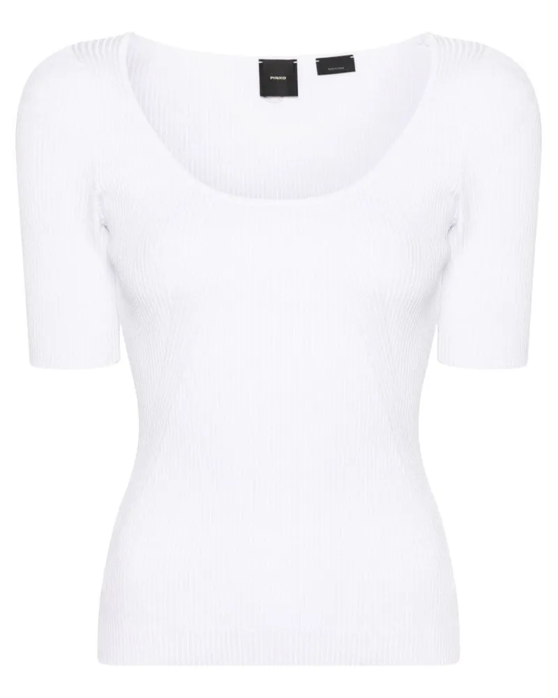 Pinko U-Ausschnitt-T-Shirt mit Logo-Stickerei - Weiß Weiß