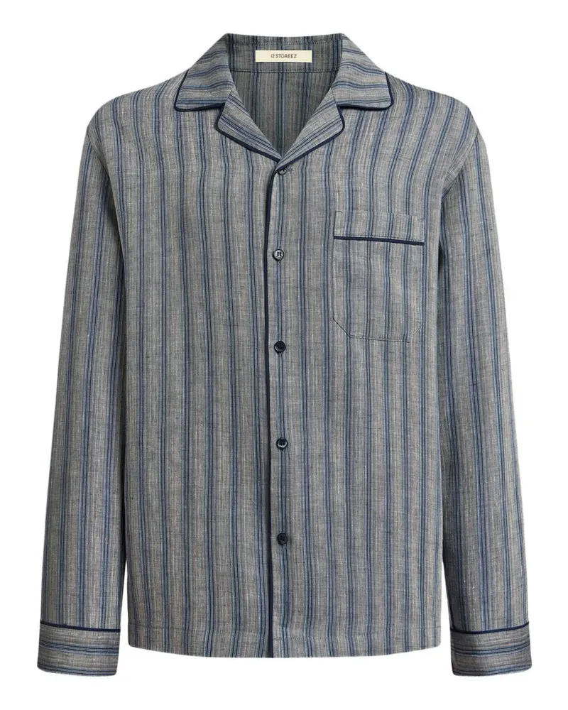 12 STOREEZ Set aus gestreifter Hose und Hemd im Pyjama-Style - Grau Grau