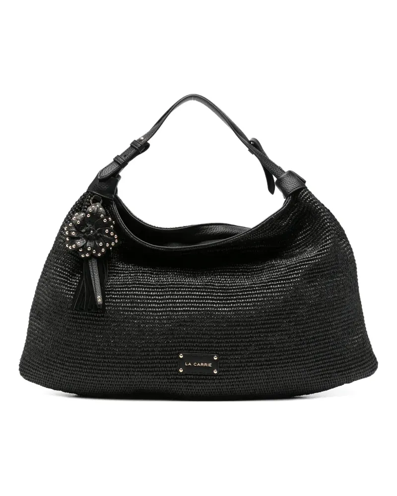 LA CARRIE La Plage Tote Bag mit Blumenanhänger - Schwarz Schwarz