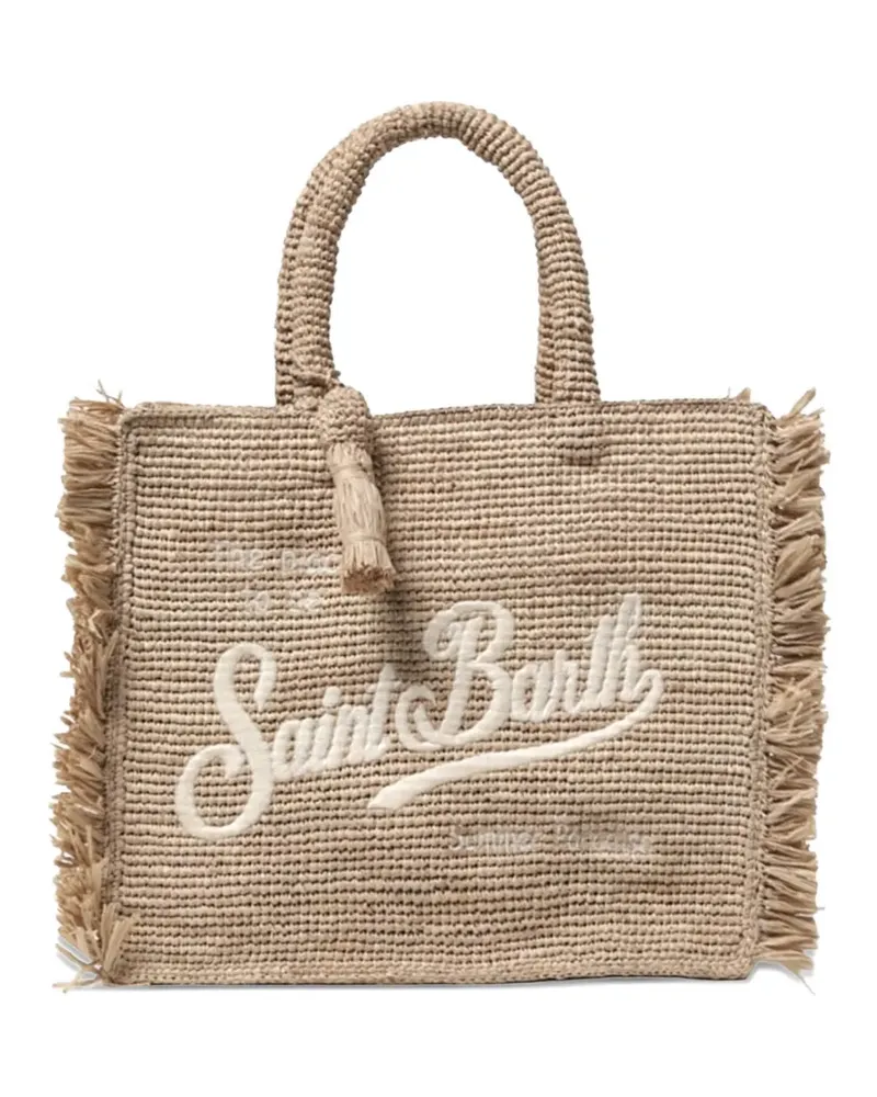 MC2 Saint Barth fringed logo-embroidered tote bag - Nude Nude