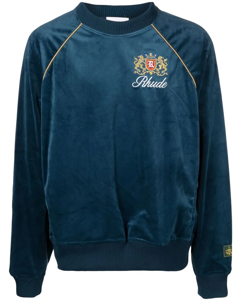 RHUDE Sweatshirt mit aufgesticktem Wappen Blau