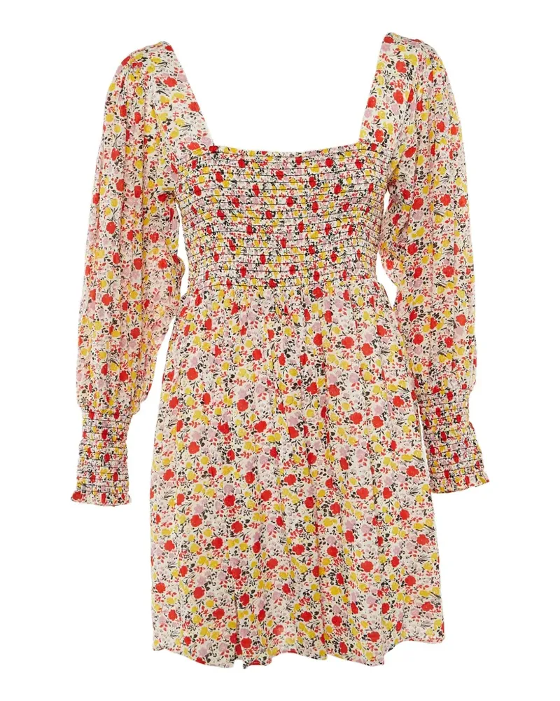 Ganni Gesmoktes Kleid mit Blumenprint - Weiß Weiß