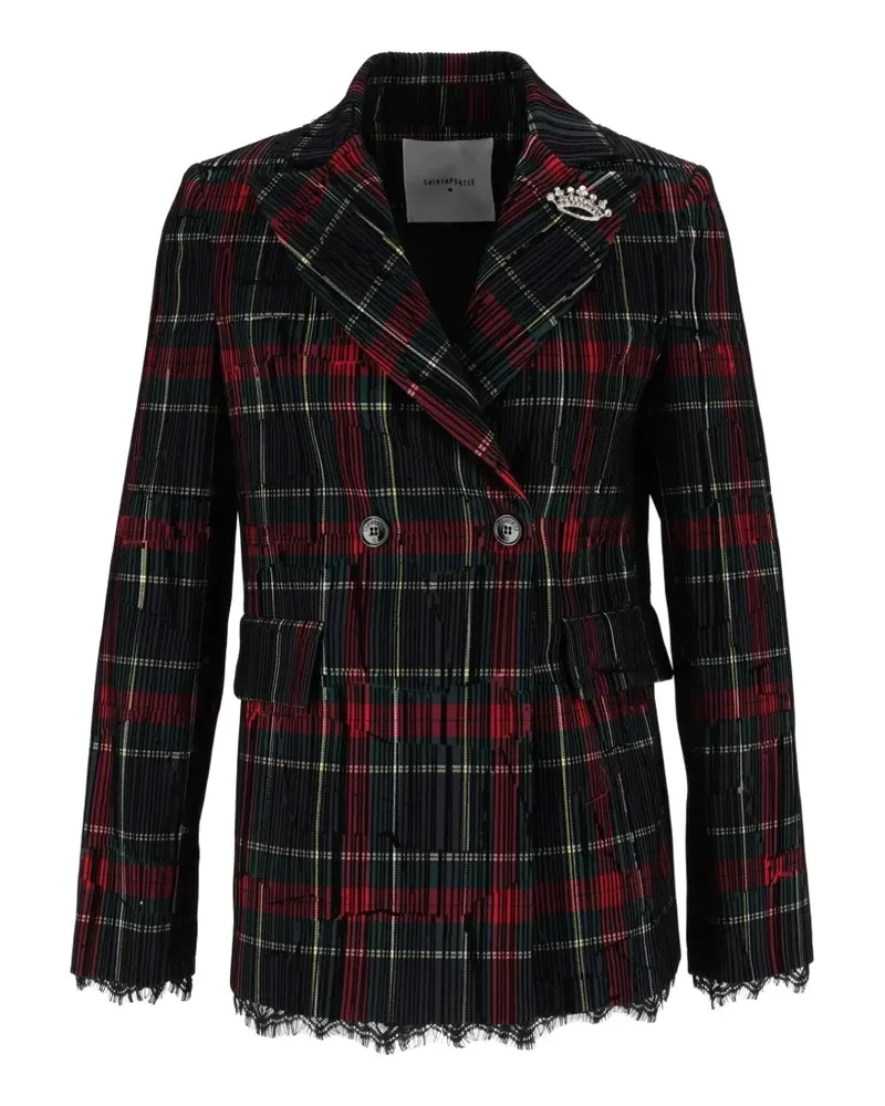 SHIRTAPORTER tartan lace-trim blazer - Blau Blau
