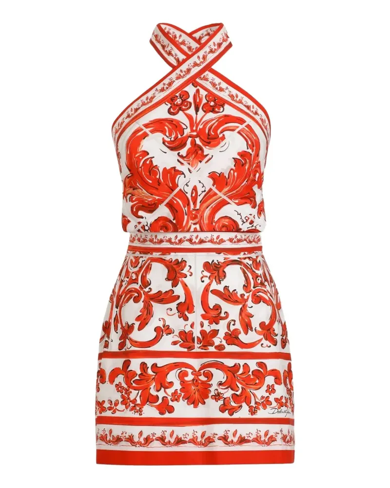 Dolce & Gabbana Popeline-Kleid mit Majolica-Print - Weiß Weiß