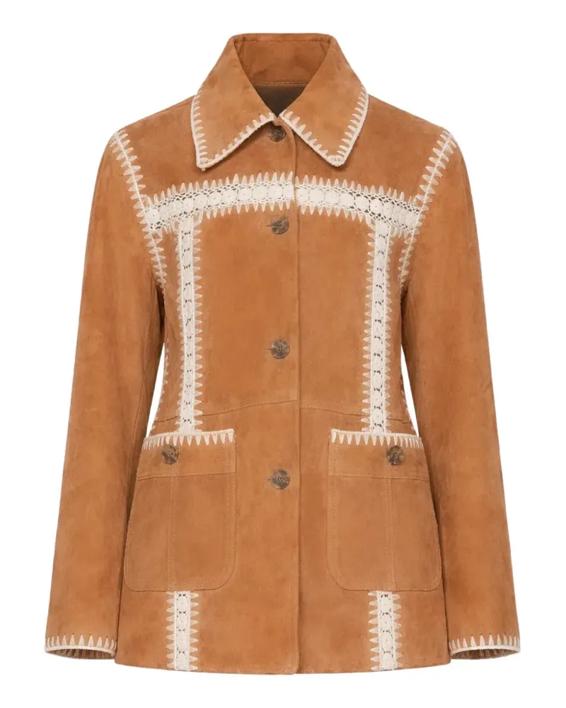 Sea Irena crochet-detailing suede jacket - Braun Braun