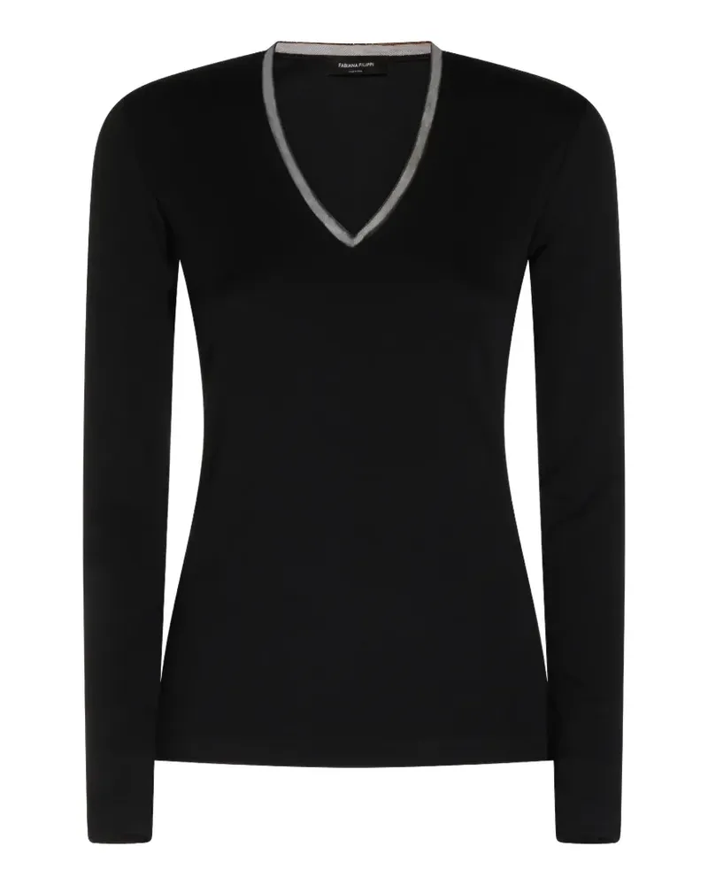 Fabiana Filippi T-Shirt mit Spitzenborten - Schwarz Schwarz