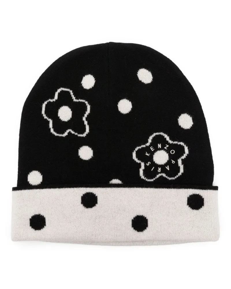 Kenzo Strickmütze mit Logo-Intarsie - Schwarz Schwarz