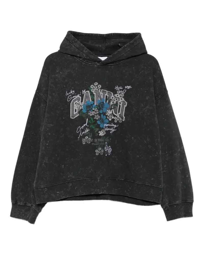 Ganni graphic-print acid-wash hoodie - Grau Grau