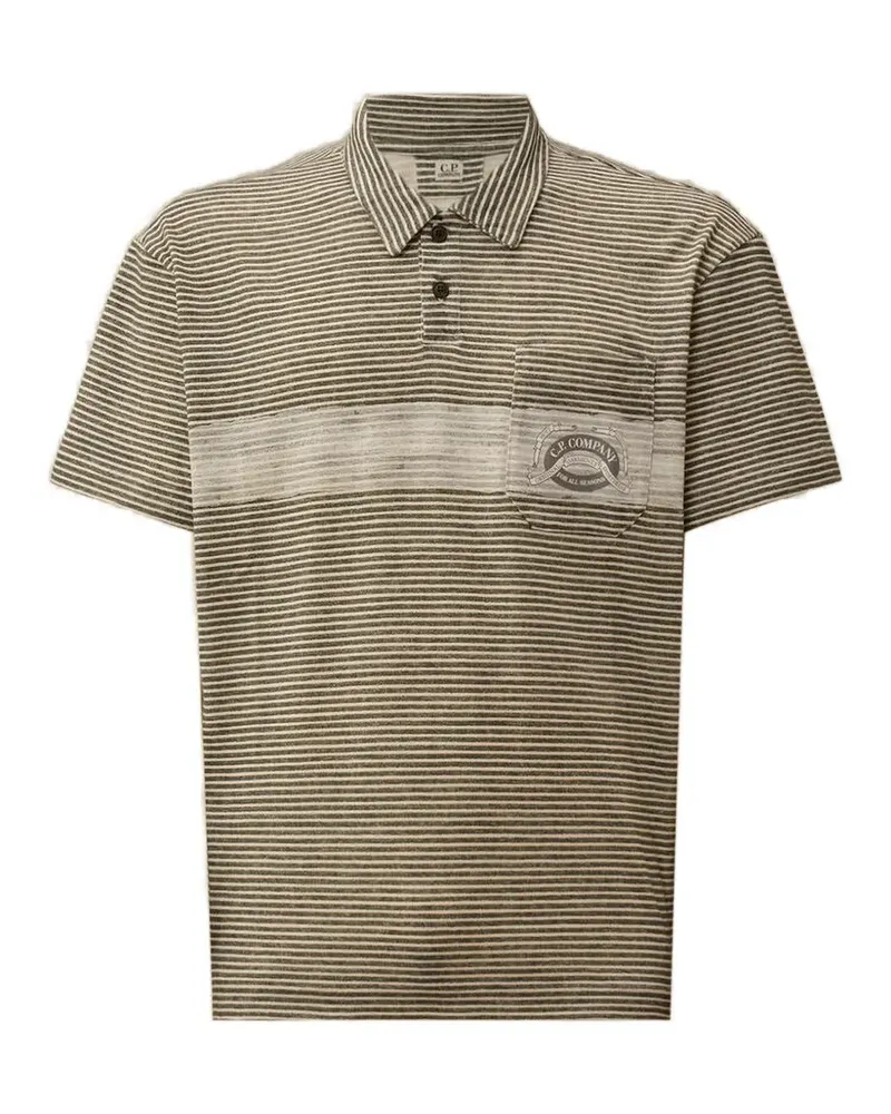 C.P. Company Gestreiftes Poloshirt mit Brusttasche - Grün Grün